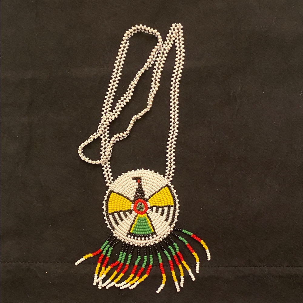Handmade Native American Seed Beaded Thunderbird Leather Pendant Necklace,Unisex